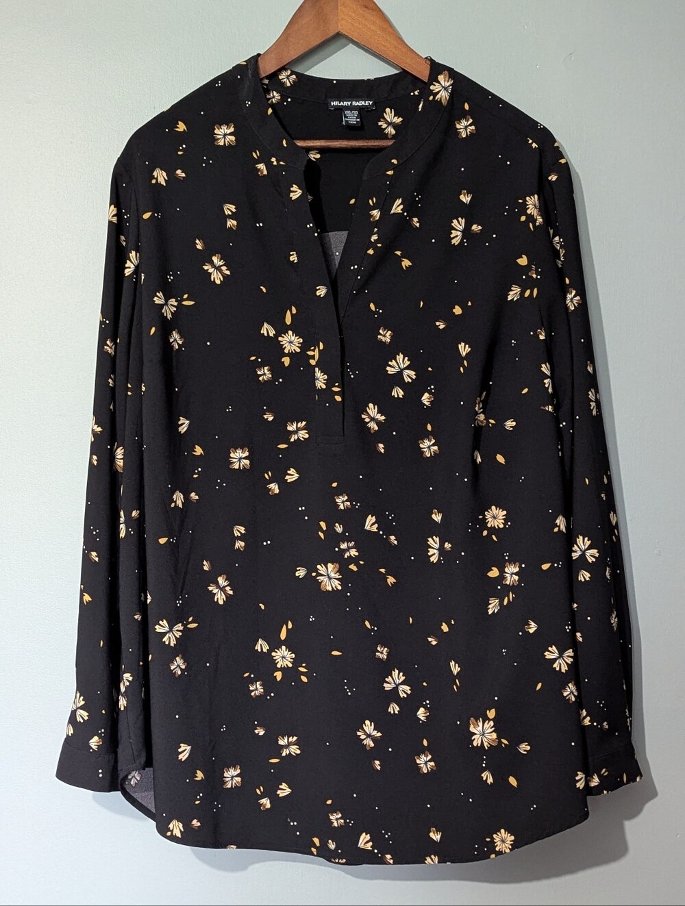 Hilary Radley Women's Black Floral Split-Neck‎ Women's Blouse